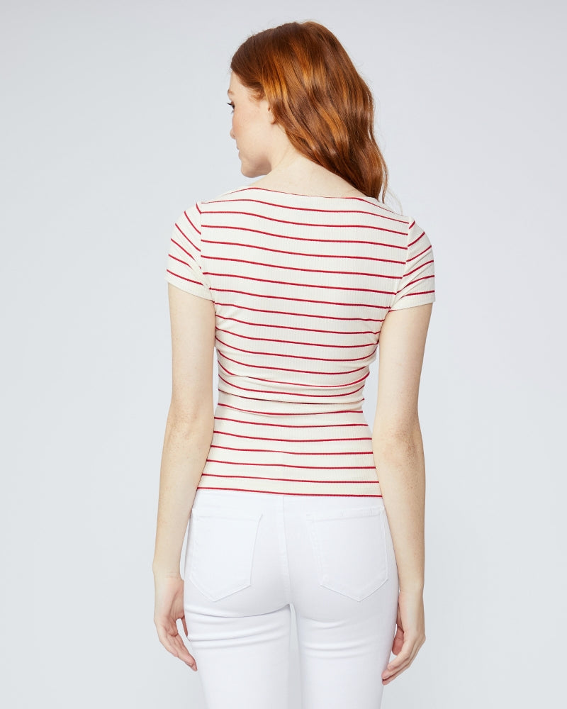 Myrinne Red and White Striped V-Neck Top – Skal Moon Boutique