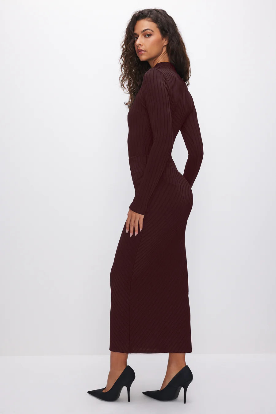 Good American Women's Shine Wide Rib Midi Dress - Purple - Size L - Malbec Good American Women's Shine Wide Rib Midi Dress - Purple - Size L - Malbec