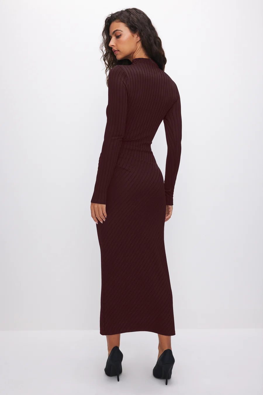 burgundy ribbed midi dress Good American Women's Shine Wide Rib Midi Dress - Purple - Size L