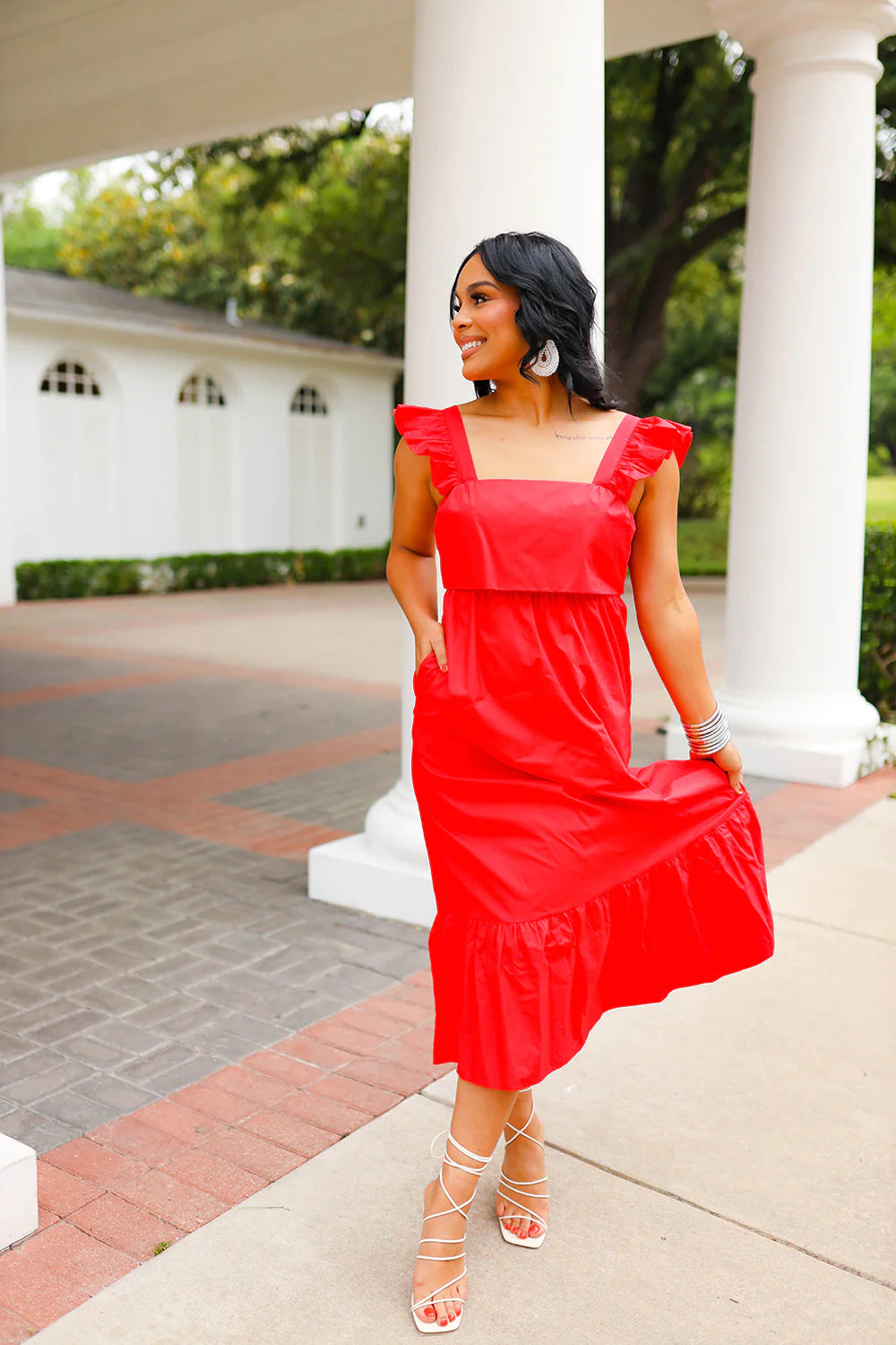 beverly midi dress Beverly Ruffle Sleeve Midi Red Dress S