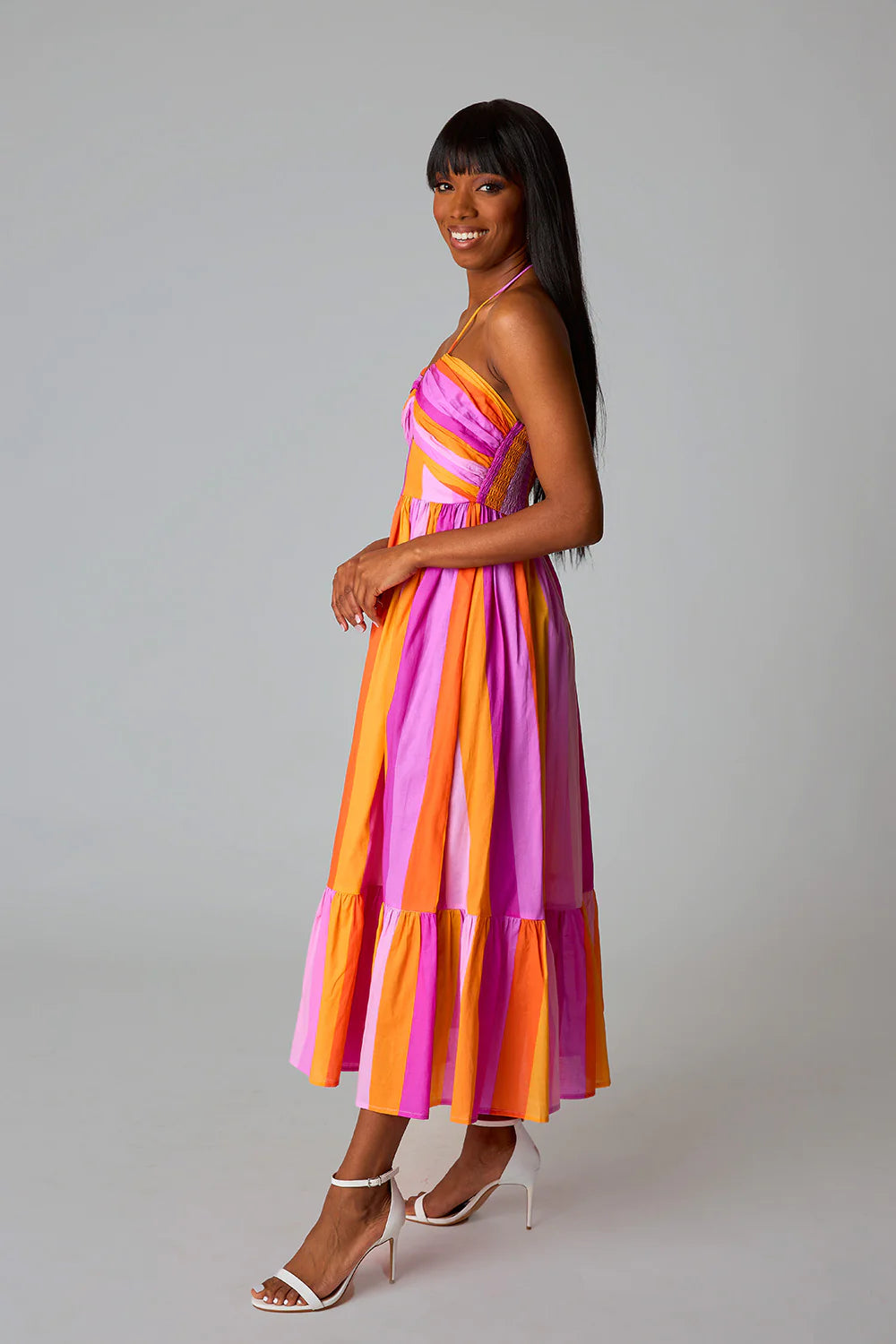 Pink & Orange Striped Midi Halter Dress – Skal Moon Boutique