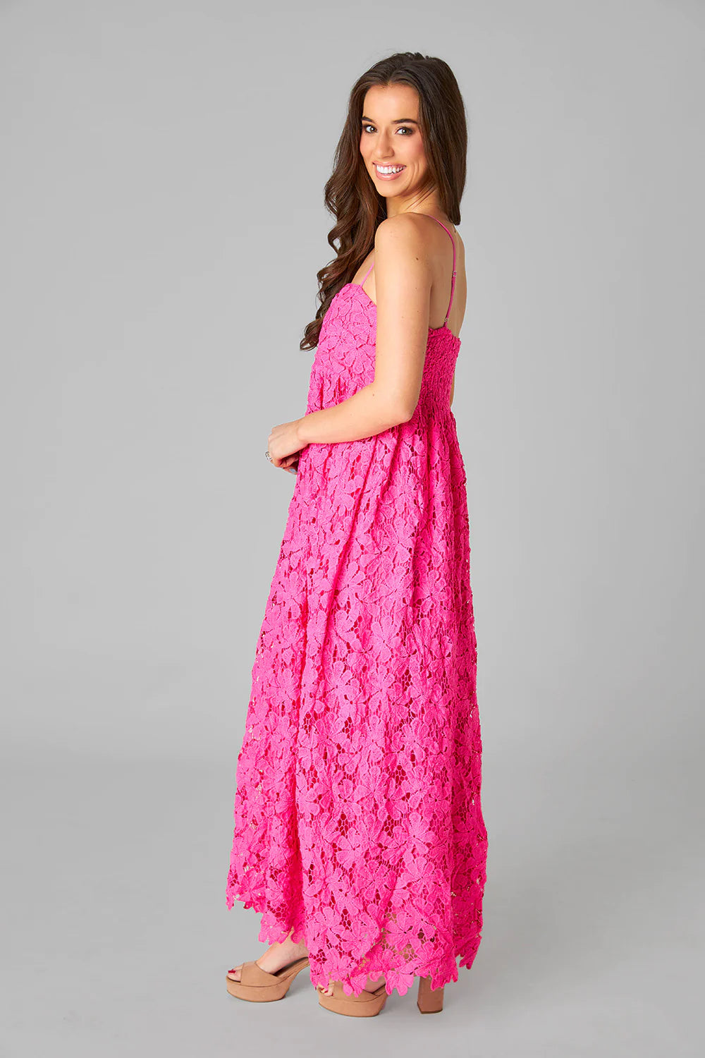 Buddylove Tiana Lace Midi Dress - Hot Pink