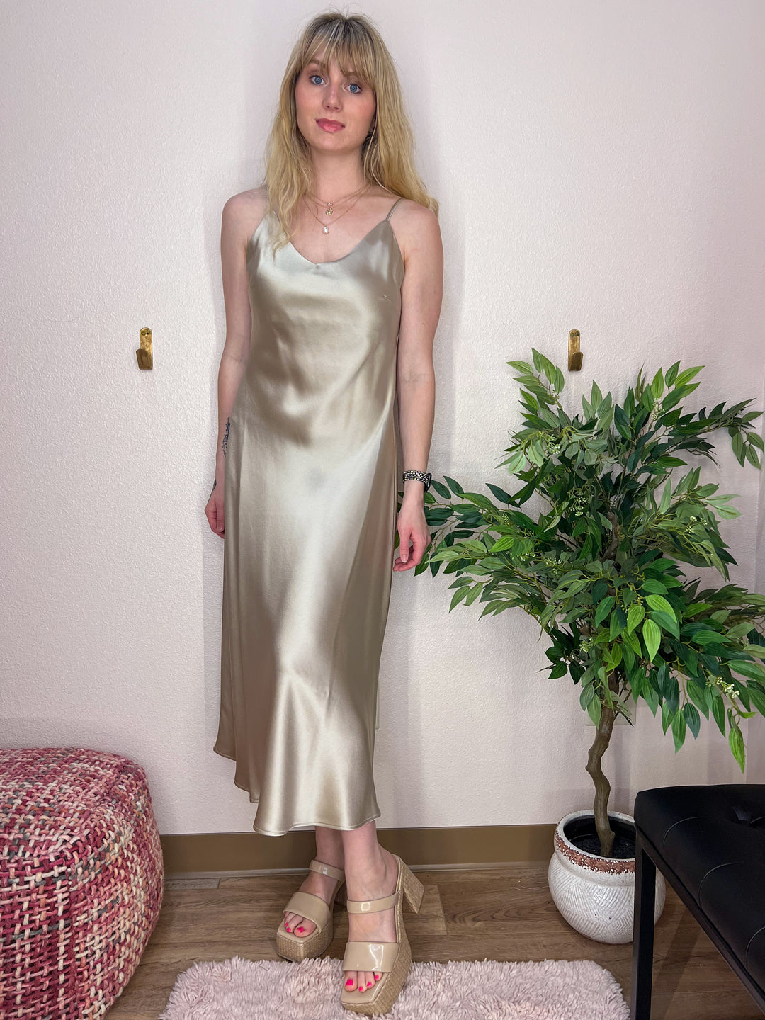 champagne gold slip dress Tess Satin Dress