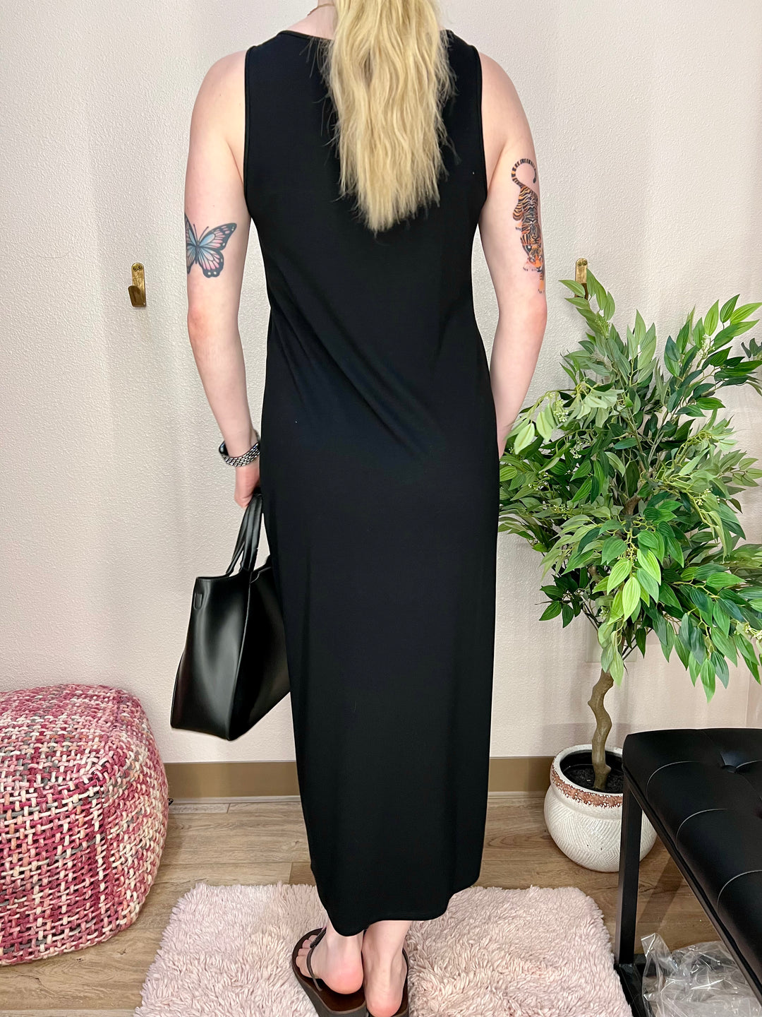 eileen fisher black maxi dress Black Scoop Neck Dress – Skal Moon Boutique