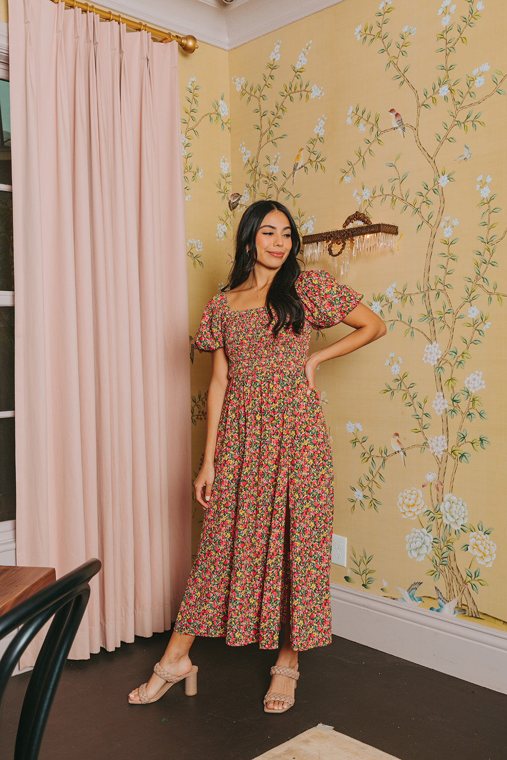 Buddylove Babs Smocked Midi Dress - Rosebud