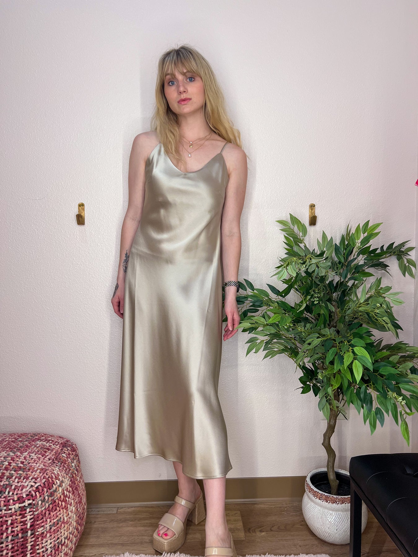 champagne slip dress Nasty Gal Women's Satin Lace Trim Maxi in or guest this new maxi will be a formal dress you keep going back to. Champagne Glow Satin Lace Trim