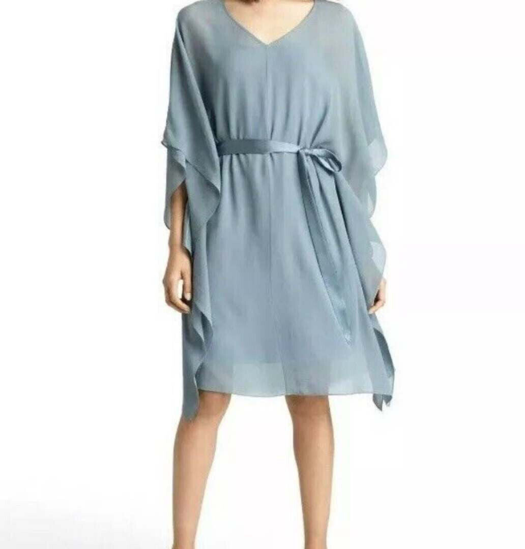 silk georgette dress Eileen Fisher Womens Silk V-Neck Caftan Dress Blue M