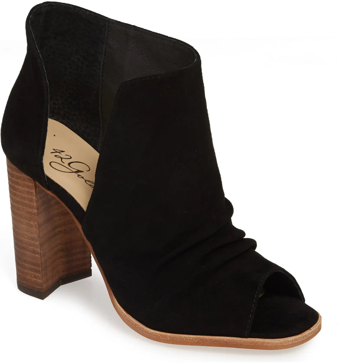 Black Suede Peep Toe Bootie Skal Moon Boutique