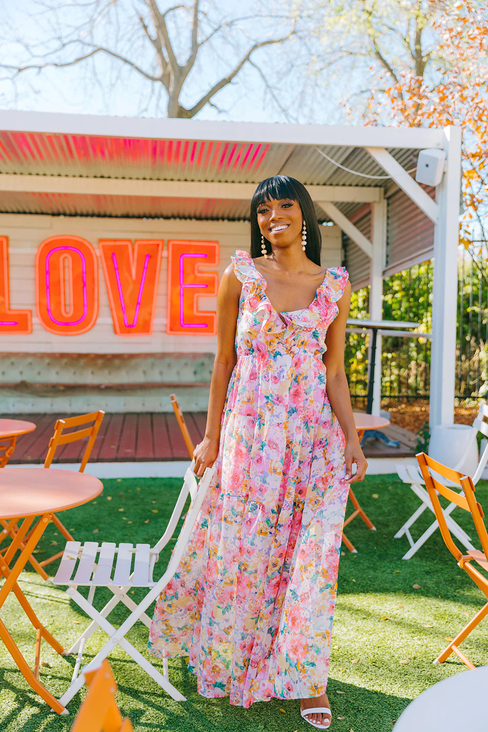 Purple Floral Ruffle Maxi Dress Skal Moon Boutique