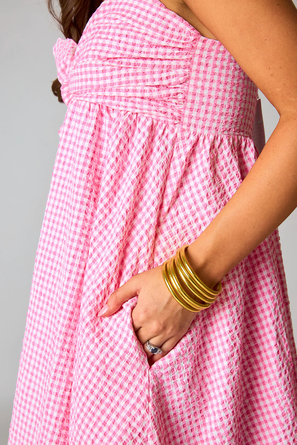 Kenny Pink Gingham Smock Maxi Dress XS