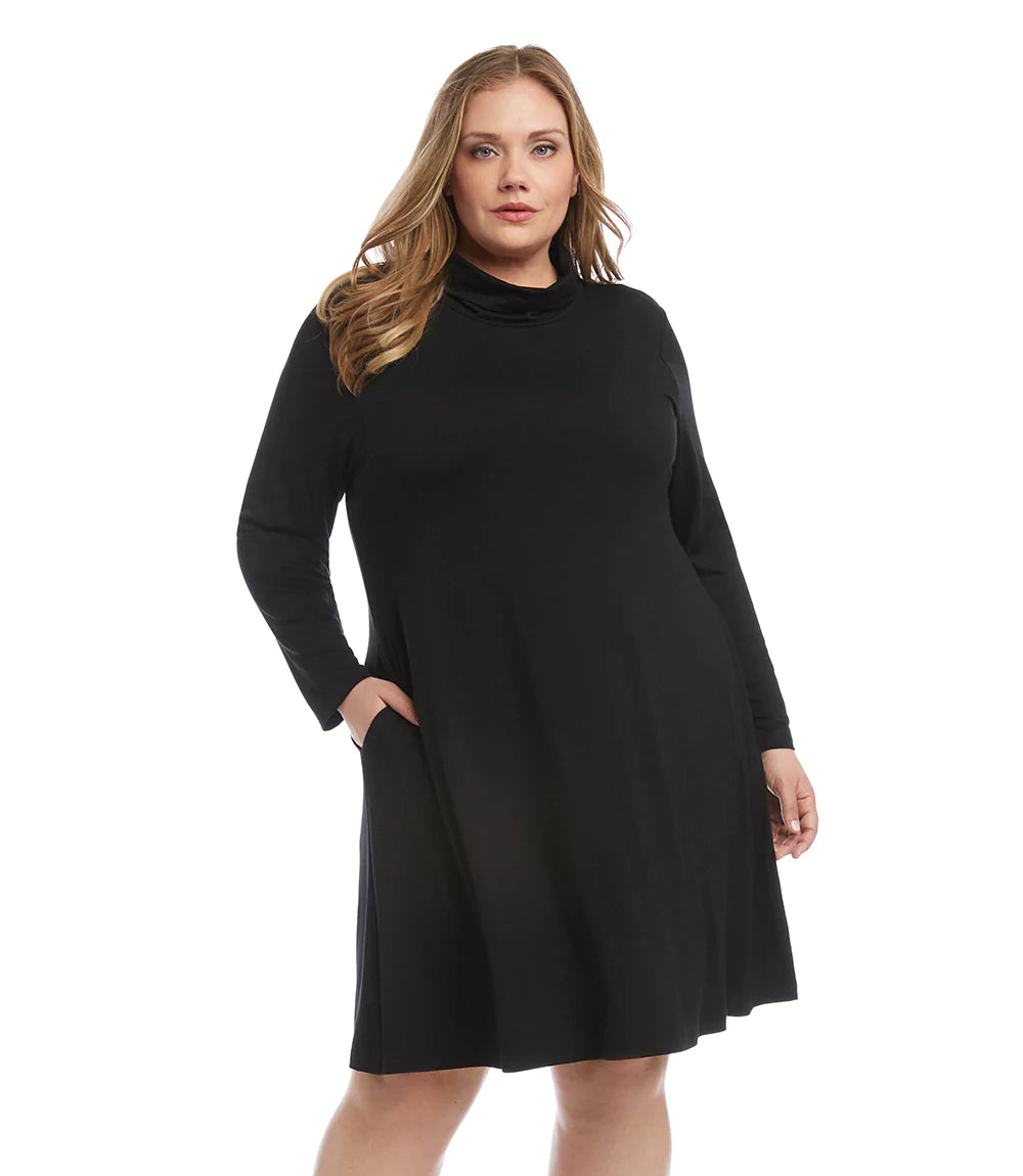 blue dress for baby girl Karen Kane Women's Plus Size Quinn Turtleneck Dress - Black